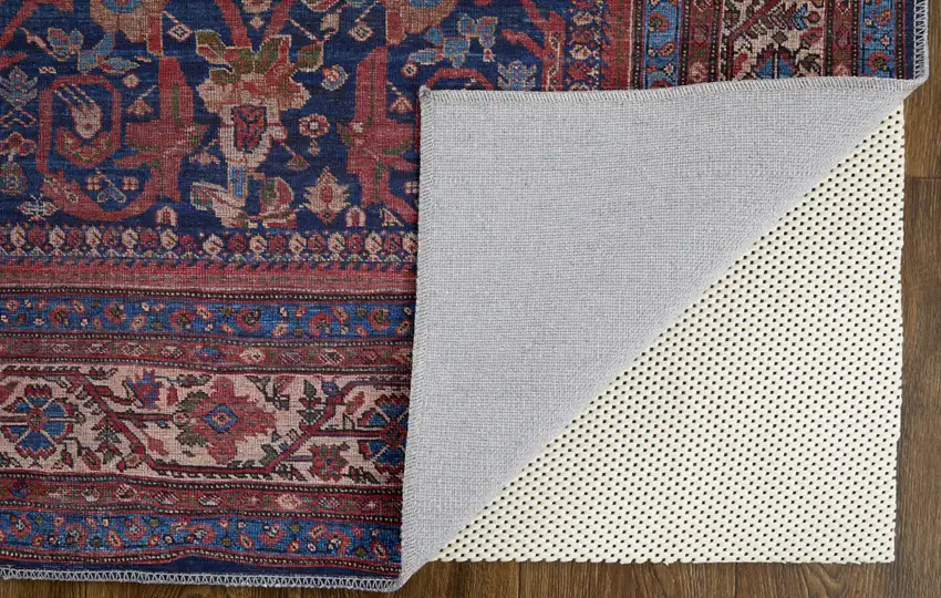 Red Blue And Tan Floral Power Loom Area Rug Photo 4