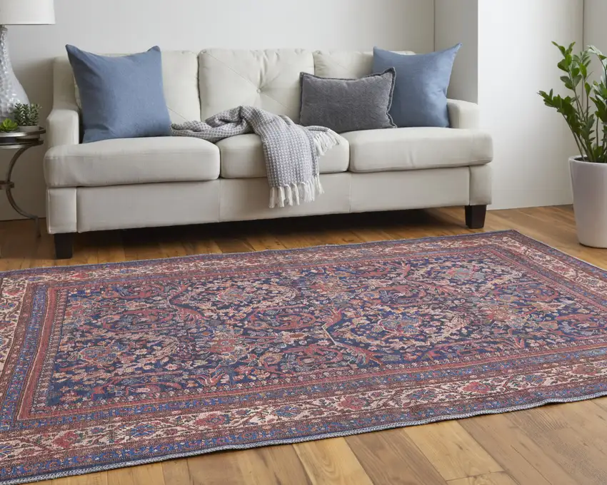 Red Blue And Tan Floral Power Loom Area Rug Photo 8