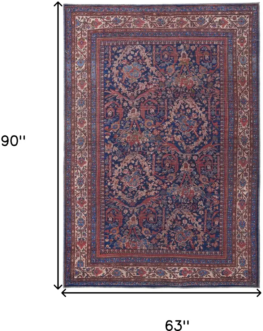 Red Blue And Tan Floral Power Loom Area Rug Photo 9