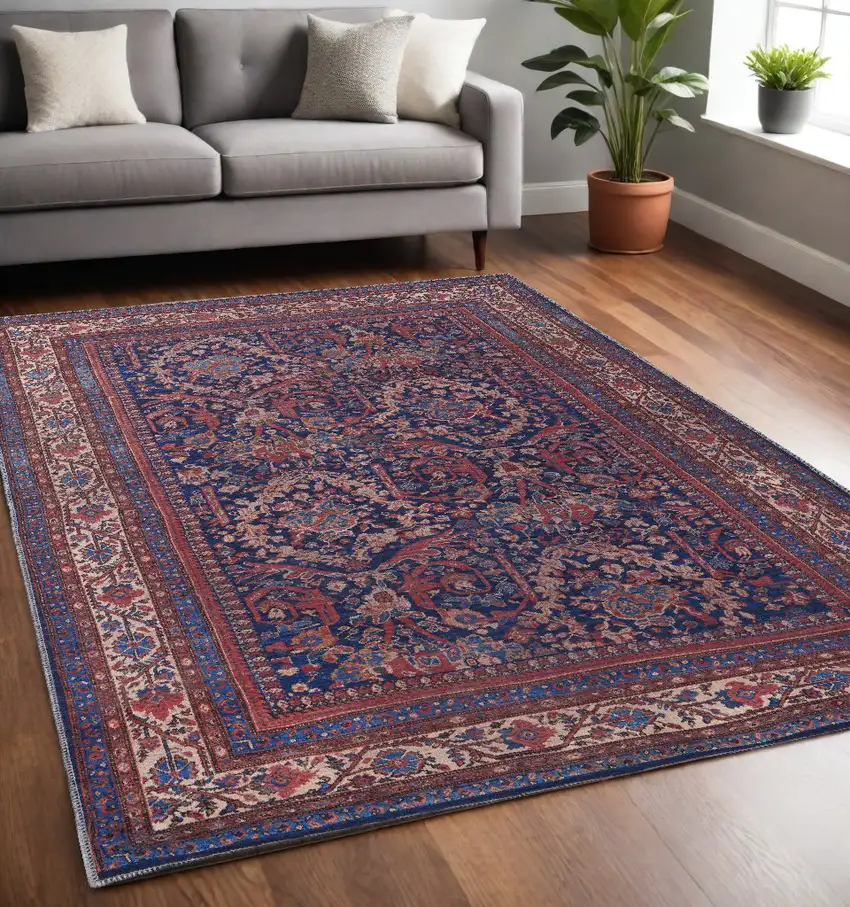 Red Blue And Tan Floral Power Loom Area Rug Photo 1