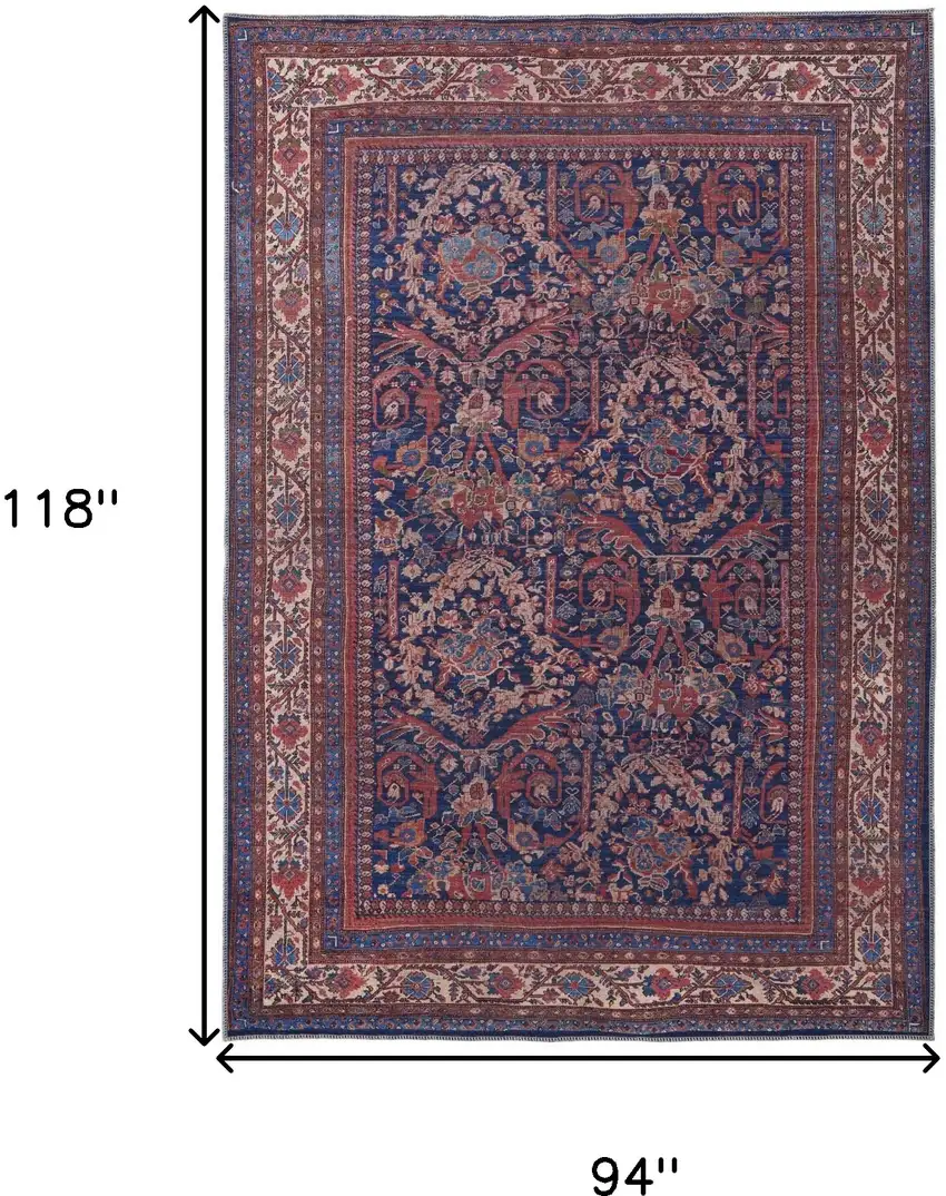 Red Blue And Tan Floral Power Loom Area Rug Photo 9