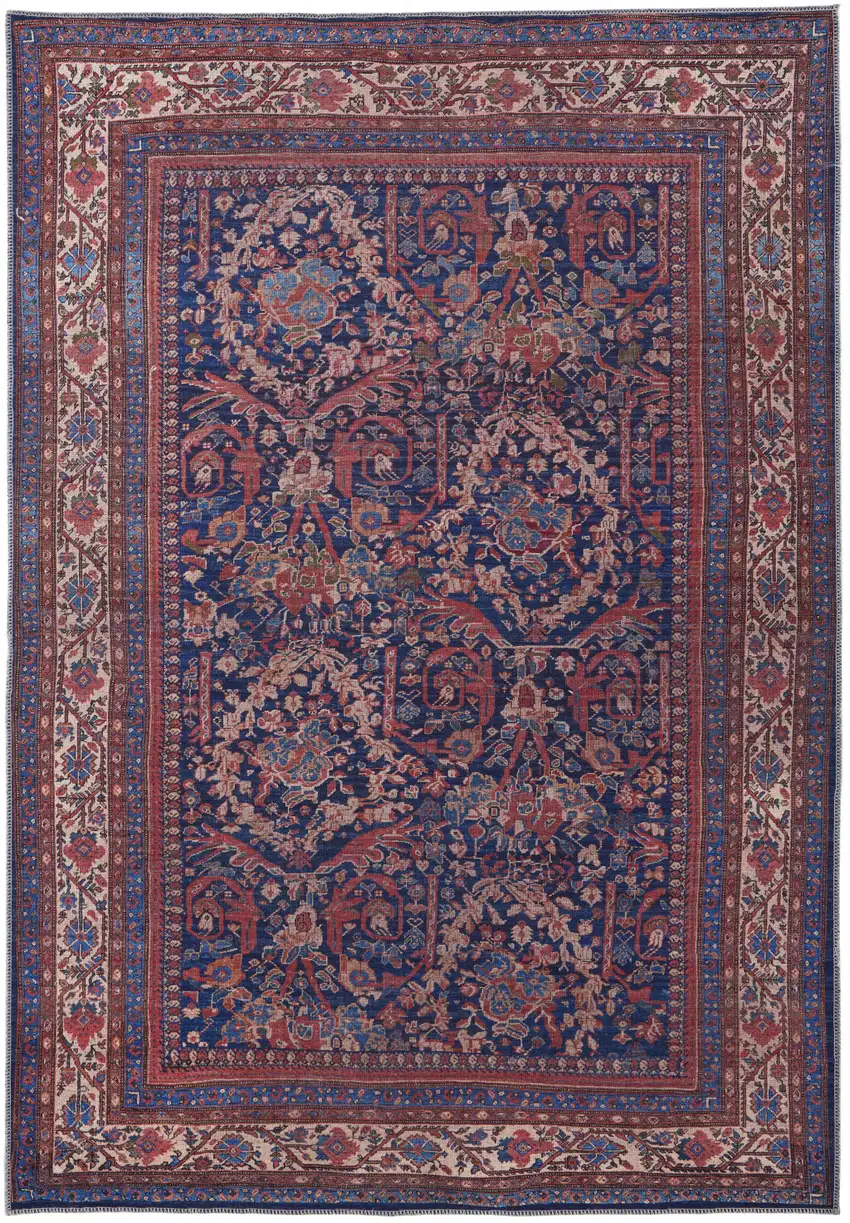 Red Blue And Tan Floral Power Loom Area Rug Photo 1