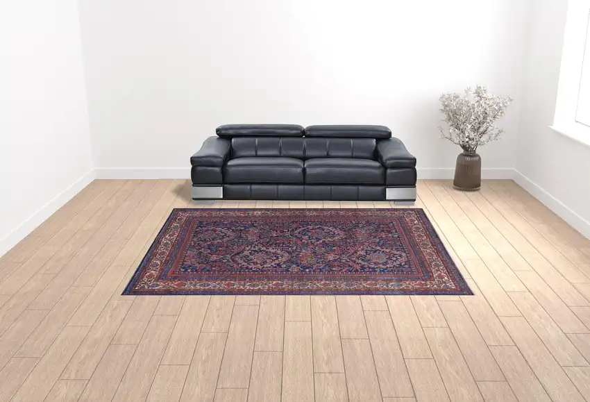 Red Blue And Tan Floral Power Loom Area Rug Photo 2