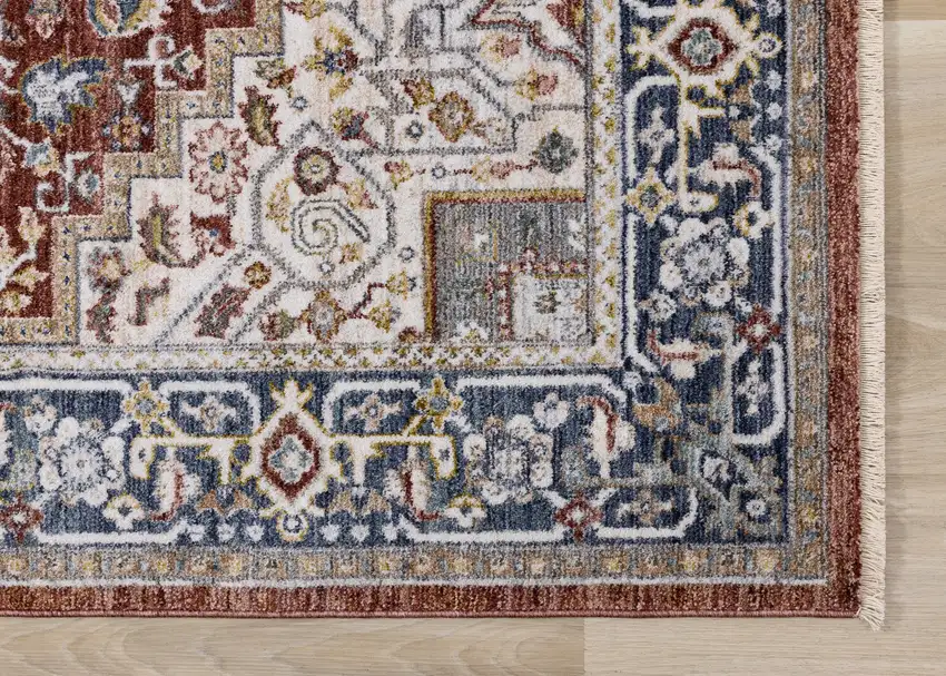 Red Blue And Tan Medallion Area Rug Photo 8