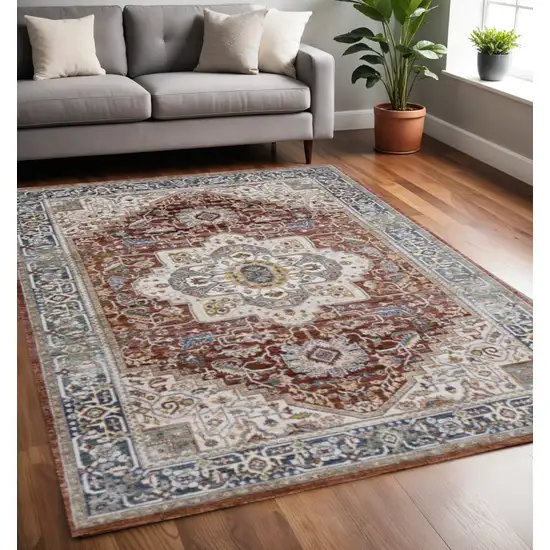 Red Blue And Tan Medallion Area Rug Photo 1