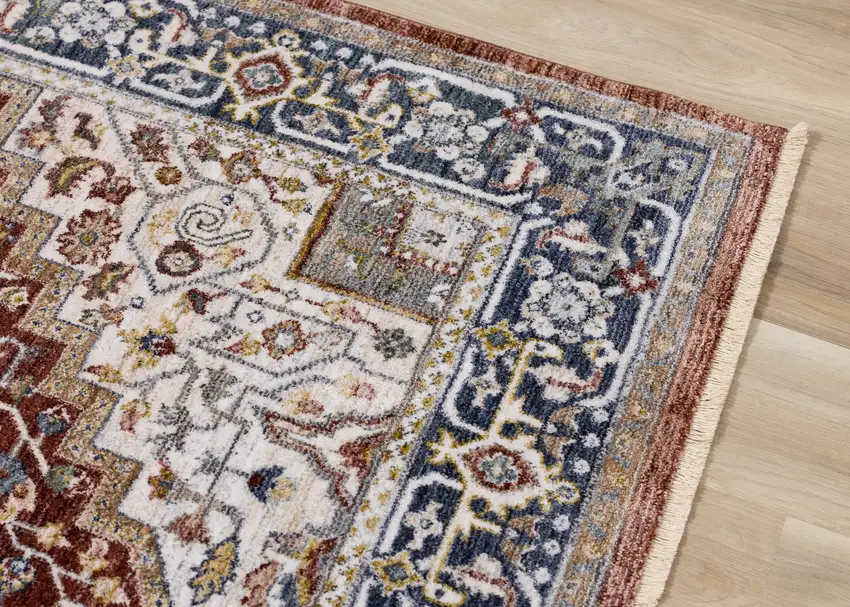 Red Blue And Tan Medallion Area Rug Photo 7