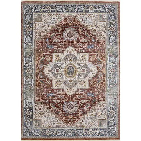 Red Blue And Tan Medallion Area Rug Photo 2