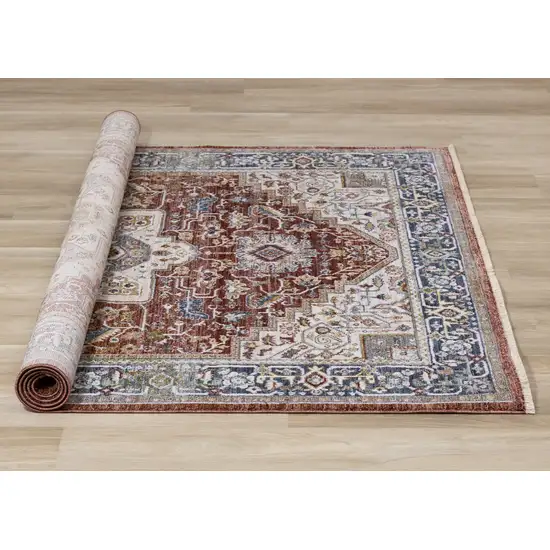 Red Blue And Tan Medallion Area Rug Photo 9