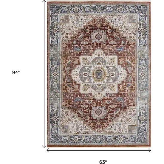 Red Blue And Tan Medallion Area Rug Photo 3