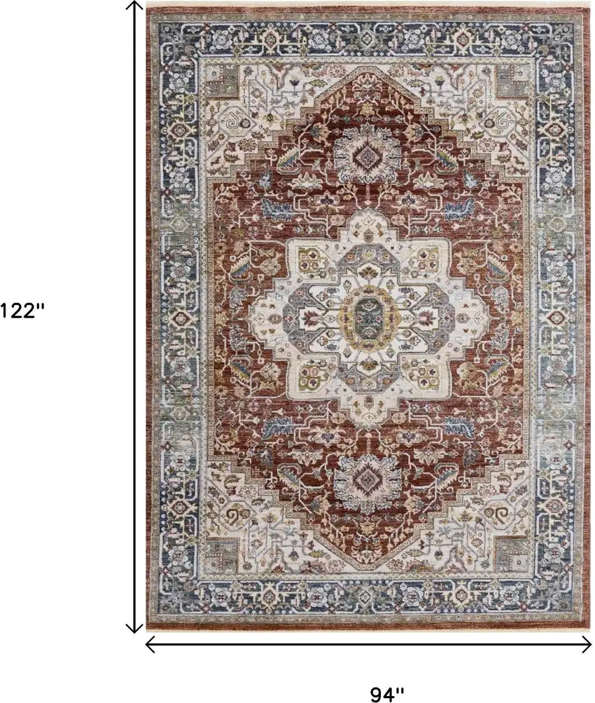 Red Blue And Tan Medallion Area Rug Photo 3