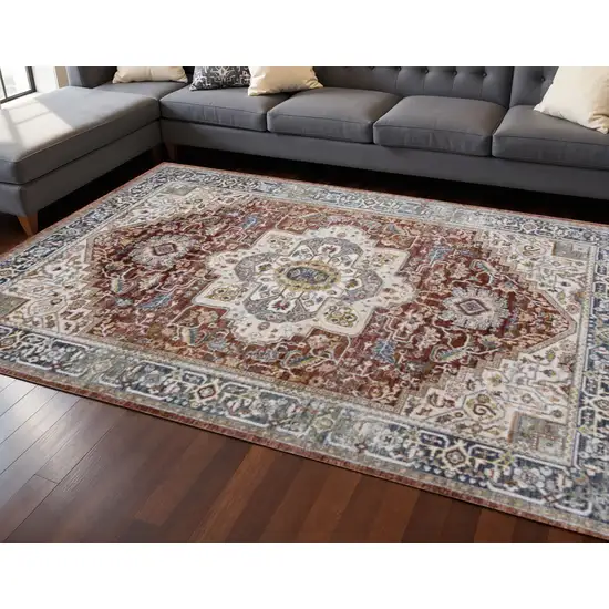 Red Blue And Tan Medallion Area Rug Photo 1
