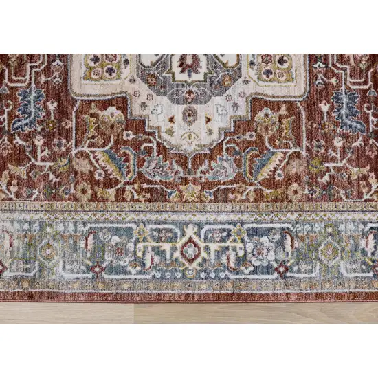 Red Blue And Tan Medallion Area Rug Photo 9