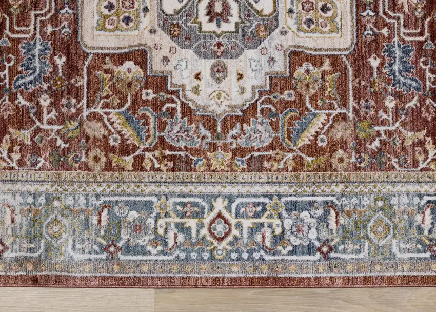 Red Blue And Tan Medallion Area Rug Photo 9