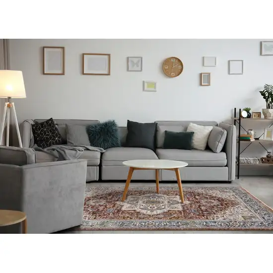 Red Blue And Tan Medallion Area Rug Photo 5