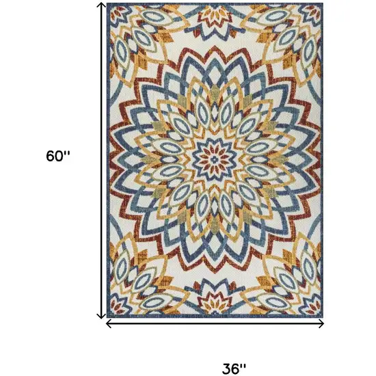 Red Blue And Yellow Medallion Indoor Outdoor Area Rug Photo 3