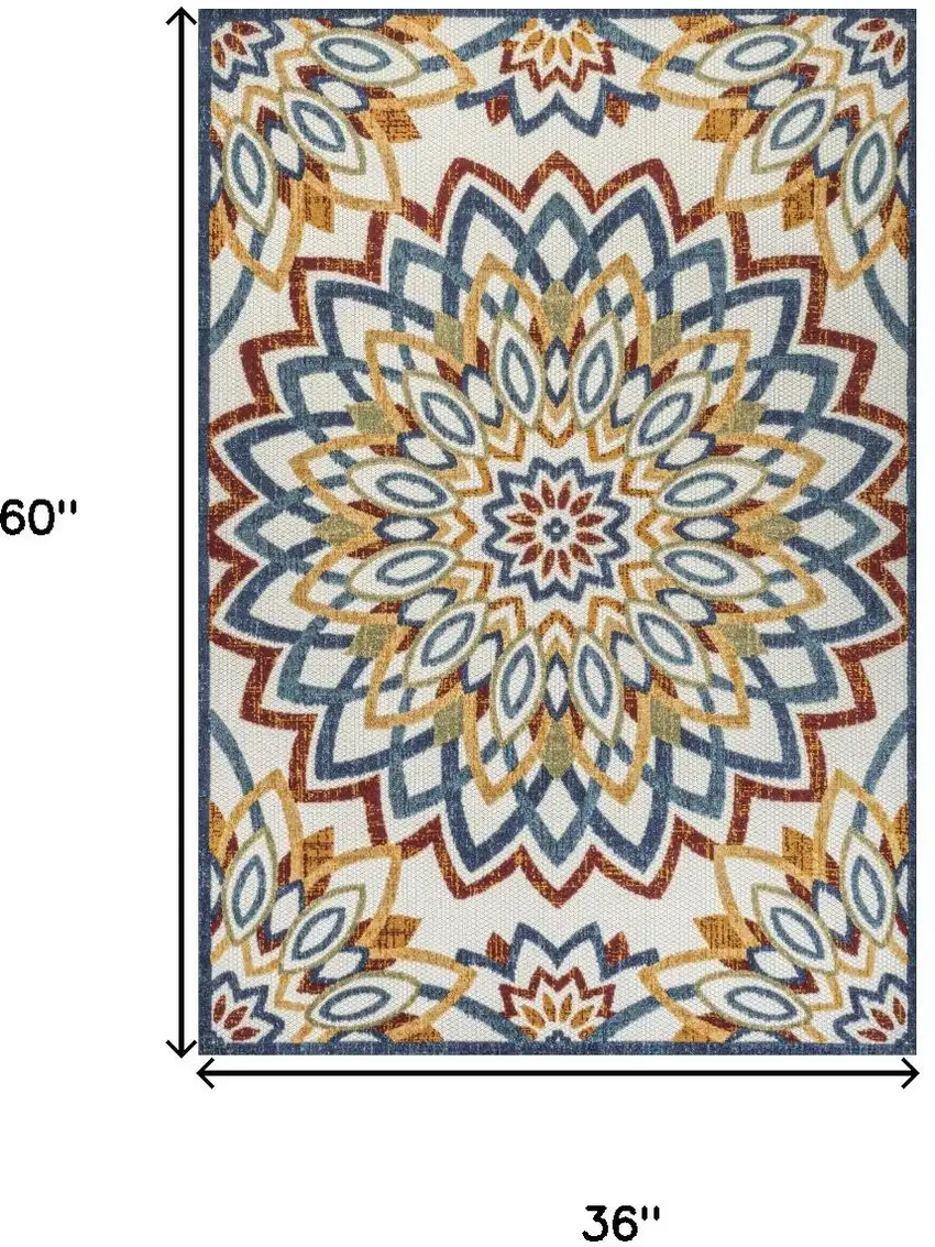 Red Blue And Yellow Medallion Indoor Outdoor Area Rug Photo 3