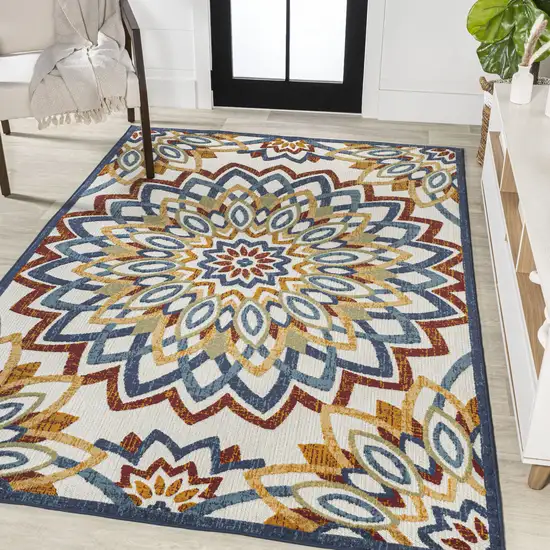 Red Blue And Yellow Medallion Indoor Outdoor Area Rug Photo 5