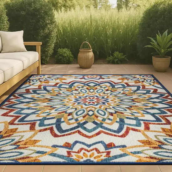 Red Blue And Yellow Medallion Indoor Outdoor Area Rug Photo 4
