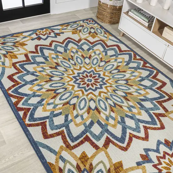 Red Blue And Yellow Medallion Indoor Outdoor Area Rug Photo 7