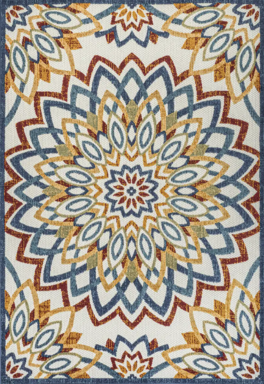 Red Blue And Yellow Medallion Indoor Outdoor Area Rug Photo 2