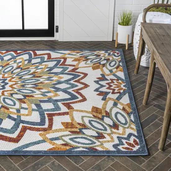 Red Blue And Yellow Medallion Indoor Outdoor Area Rug Photo 9