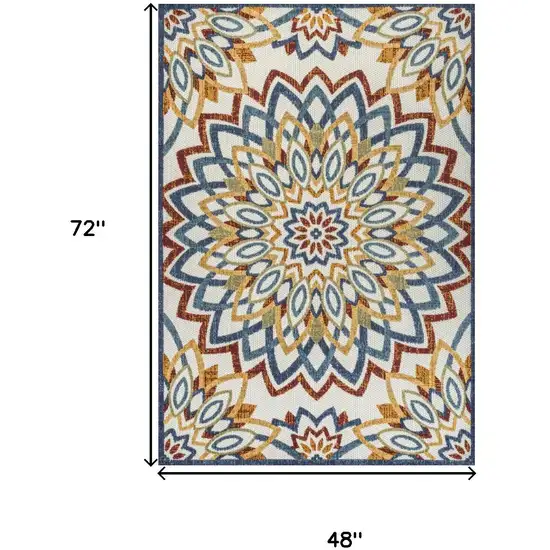 Red Blue And Yellow Medallion Indoor Outdoor Area Rug Photo 3