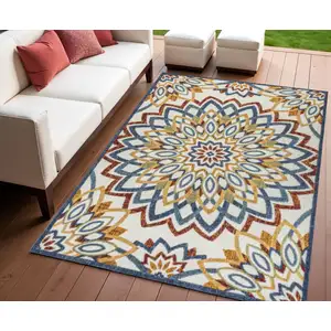 Photo of Red Blue And Yellow Medallion Indoor Outdoor Area Rug