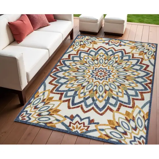 Red Blue And Yellow Medallion Indoor Outdoor Area Rug Photo 1