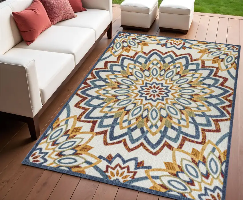 Red Blue And Yellow Medallion Indoor Outdoor Area Rug Photo 1