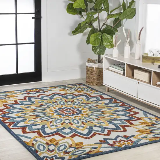 Red Blue And Yellow Medallion Indoor Outdoor Area Rug Photo 8