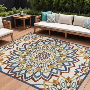 Photo of Red Blue And Yellow Medallion Indoor Outdoor Area Rug