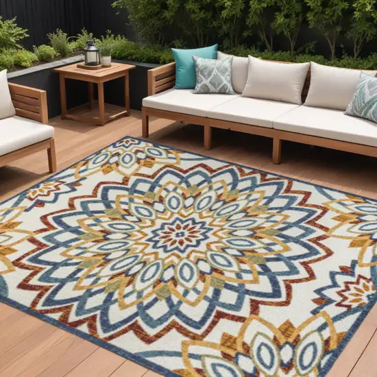 Red Blue And Yellow Medallion Indoor Outdoor Area Rug Photo 1