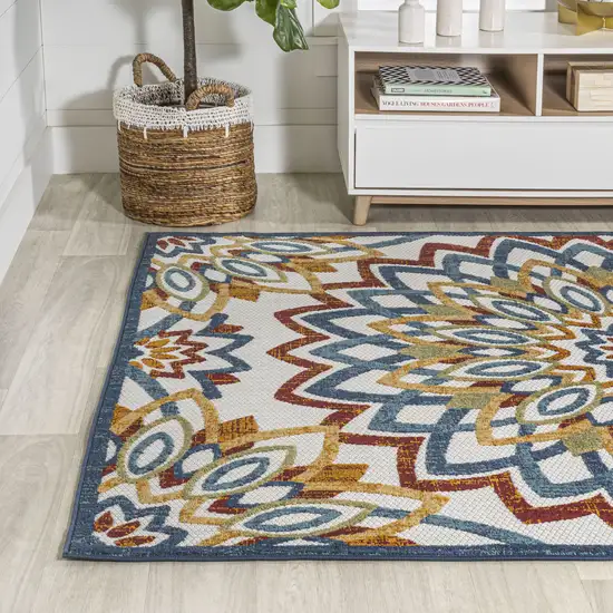 Red Blue And Yellow Medallion Indoor Outdoor Area Rug Photo 6