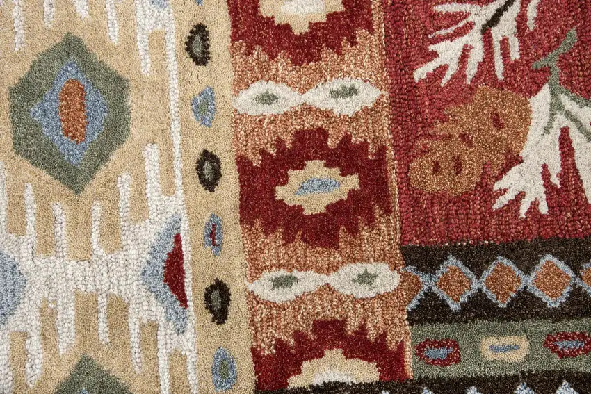 Red Blue Beige And Brown Wool Southwestern Hand Tufted Area Rug Photo 4