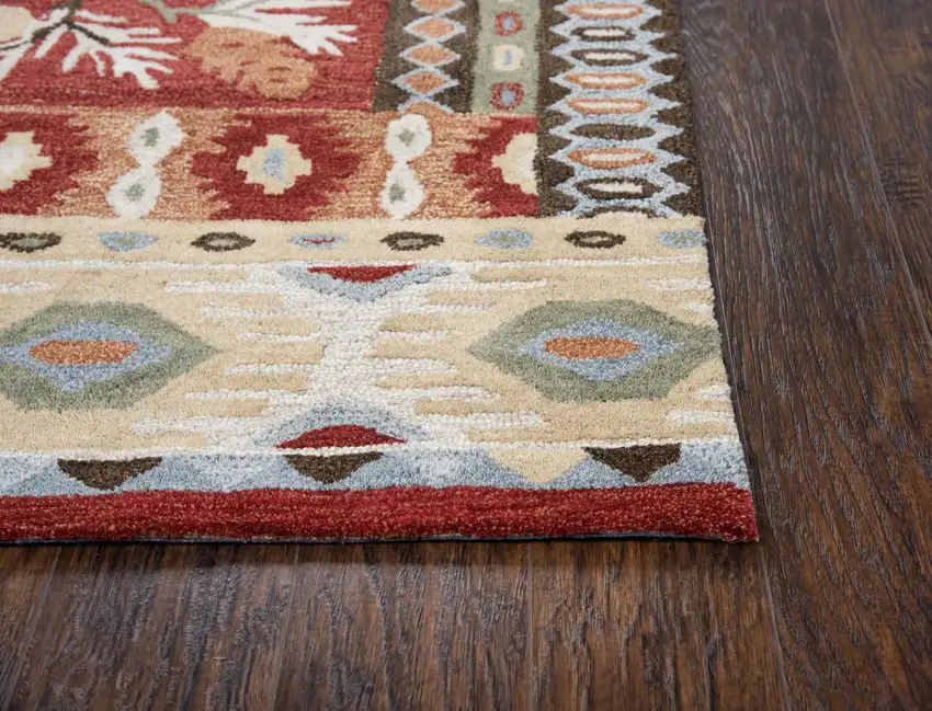 Red Blue Beige And Brown Wool Southwestern Hand Tufted Area Rug Photo 3