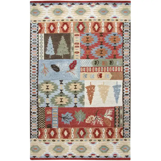 Red Blue Beige And Brown Wool Southwestern Hand Tufted Area Rug Photo 2