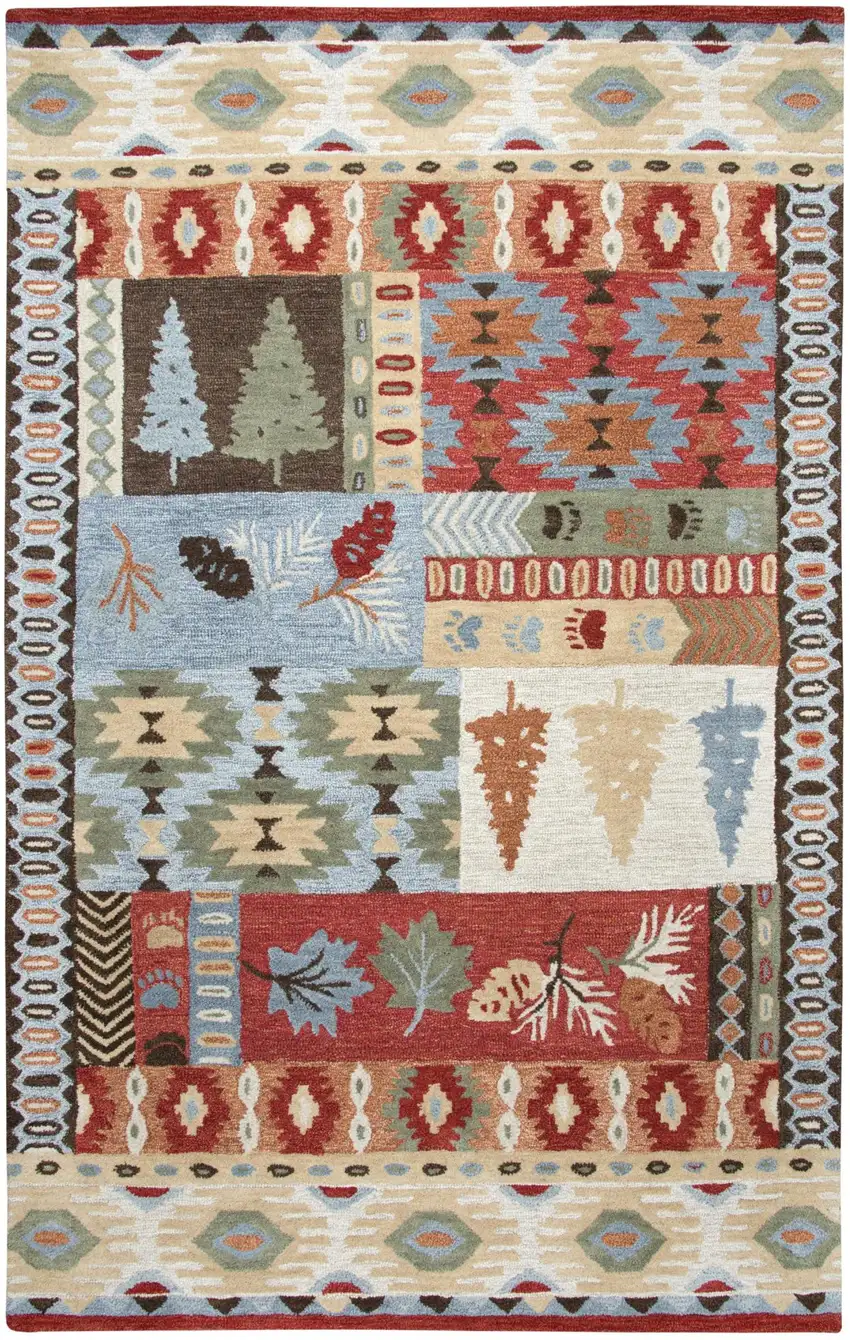 Red Blue Beige And Brown Wool Southwestern Hand Tufted Area Rug Photo 2
