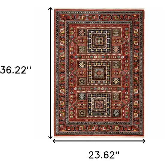 Blue and Red Oriental Power Loom Area Rug Photo 3