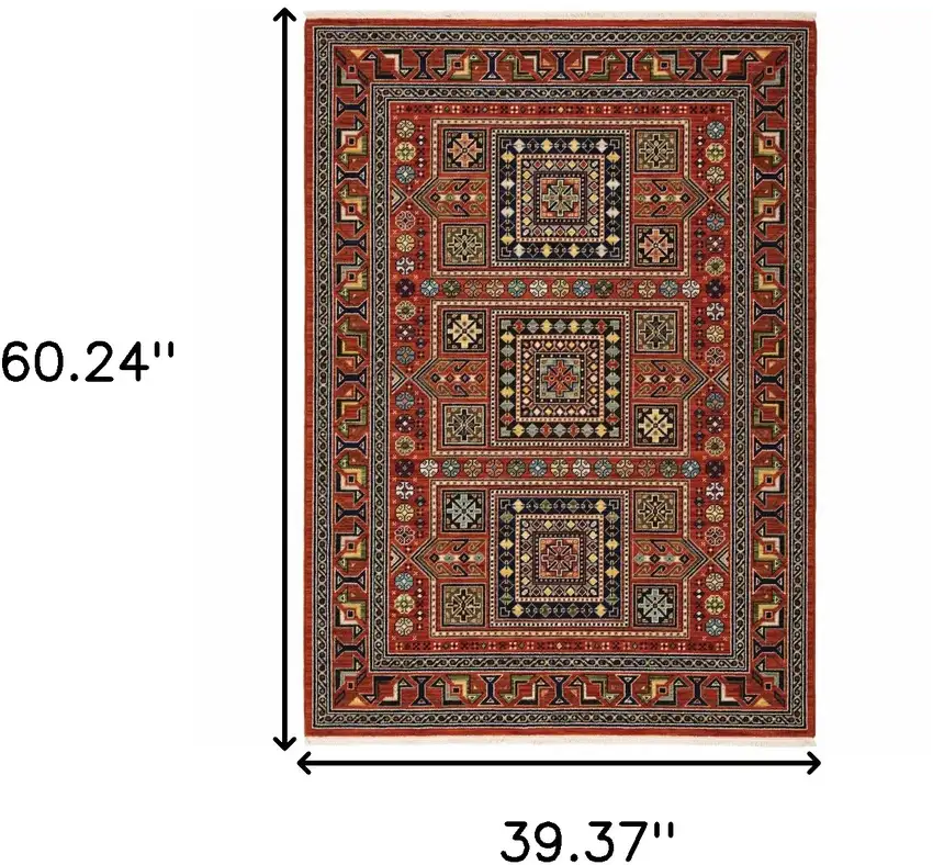 Red Black and White Oriental Power Loom Area Rug Photo 3