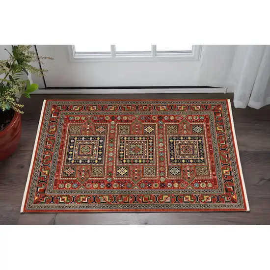 Red Black and White Oriental Power Loom Area Rug Photo 1