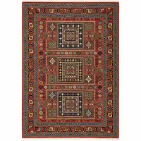 Photo of Red Blue Beige And Green Oriental Power Loom Stain Resistant Area Rug With Fringe