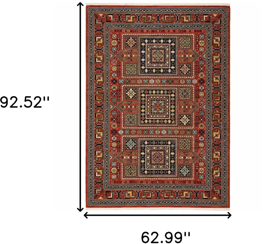 Blue and Red Oriental Power Loom Area Rug With Fringe Photo 3