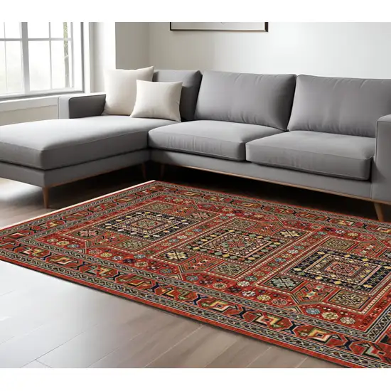 Blue and Red Oriental Power Loom Area Rug With Fringe Photo 1