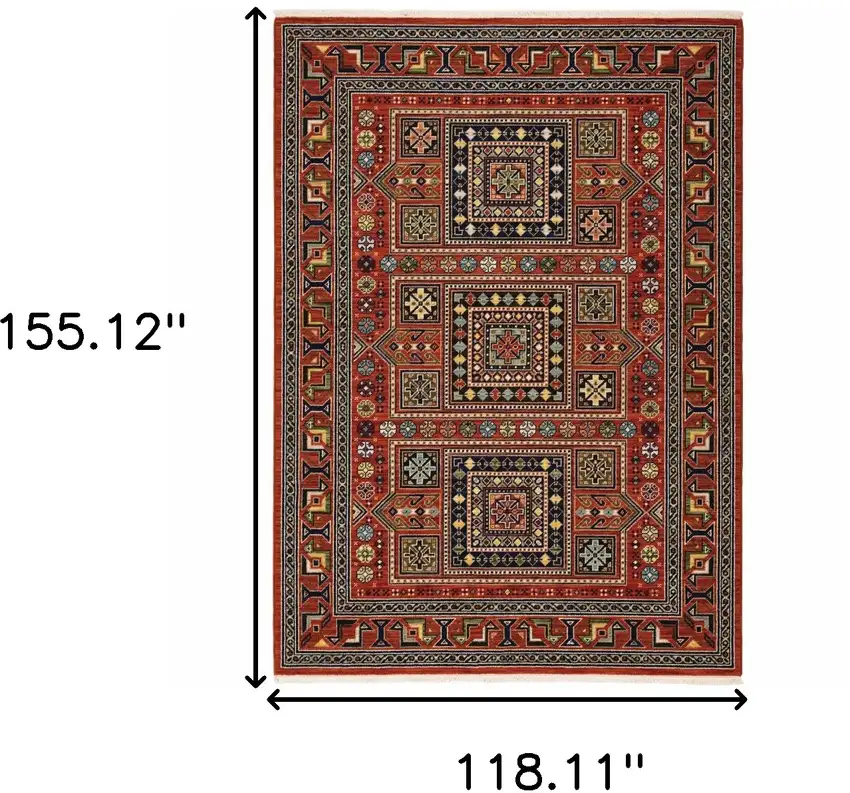 Blue and Red Oriental Power Loom Area Rug With Fringe Photo 3