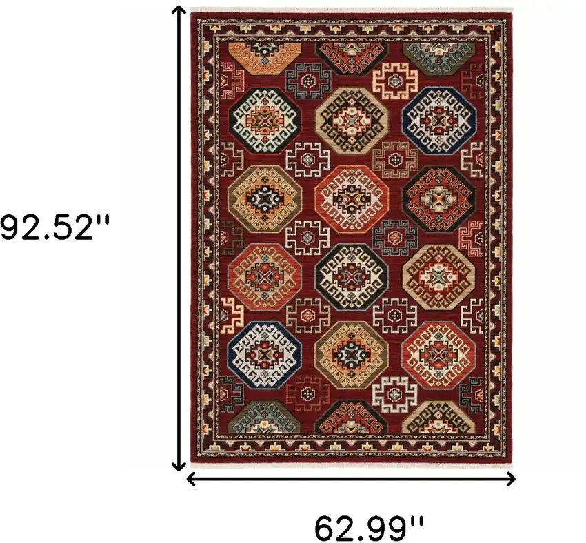 Blue and Red Oriental Power Loom Area Rug With Fringe Photo 3