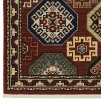 Photo of Red Blue Brown And Beige Oriental Power Loom Stain Resistant Area Rug With Fringe