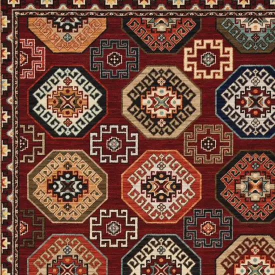 Red Blue Brown And Beige Oriental Power Loom Stain Resistant Area Rug With Fringe Photo 7