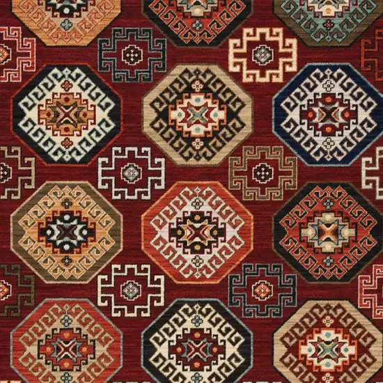 Red Blue Brown And Beige Oriental Power Loom Stain Resistant Area Rug With Fringe Photo 3