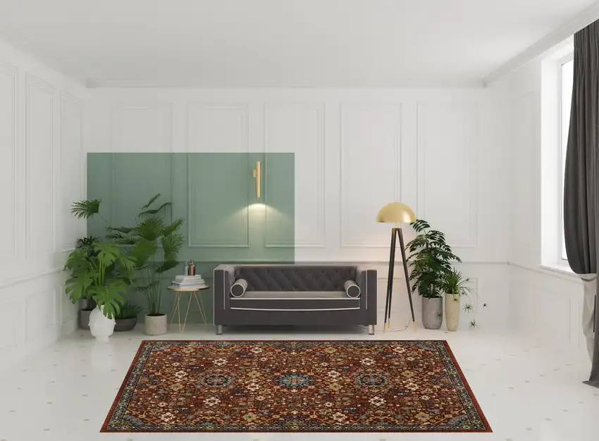 Red Blue Gold And Ivory Oriental Power Loom Stain Resistant Area Rug With Fringe Photo 3