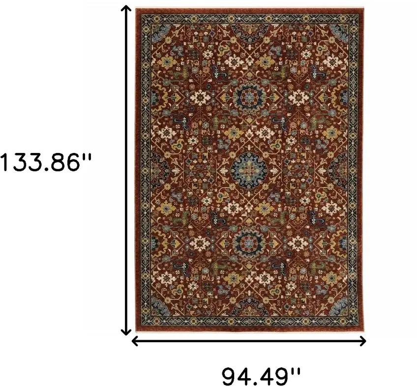 Blue and Red Oriental Power Loom Area Rug With Fringe Photo 3